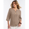 image:imageANRABESS Womens Tops 34 Sleeve V Neck Henley Shirts Dressy Casual Business Work Blouses Summer Fashion for Office DailyYellow Khaki