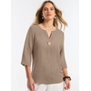 image:imageANRABESS Womens Tops 34 Sleeve V Neck Henley Shirts Dressy Casual Business Work Blouses Summer Fashion for Office DailyYellow Khaki