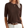 image:imageANRABESS Women Short Sleeve Crewneck Lightweight Summer Sweaters  Wool Blend Soft knit Tops Half Sleeve Shirts Work Business Casual Outfits Fall Spring PulloverChocolate Brown