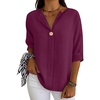 image:imageANRABESS Womens Tops 34 Sleeve V Neck Henley Shirts Dressy Casual Business Work Blouses Summer Fashion for Office DailyPurple Red