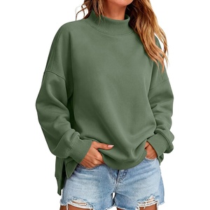 image:imageANRABESS Womens Oversized Mock Neck Sweatshirts  Pullover Long Sleeve Cute Tops Side Slit Loose Fit Comfy Soft Casual Work Daily Outfit Fall Winter Fashion ClothingGreen