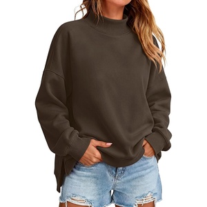 image:imageANRABESS Womens Oversized Mock Neck Sweatshirts  Pullover Long Sleeve Cute Tops Side Slit Loose Fit Comfy Soft Casual Work Daily Outfit Fall Winter Fashion ClothingCoffee