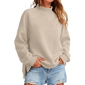 image:imageANRABESS Womens Oversized Mock Neck Sweatshirts  Pullover Long Sleeve Cute Tops Side Slit Loose Fit Comfy Soft Casual Work Daily Outfit Fall Winter Fashion ClothingParchment