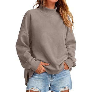 image:imageANRABESS Womens Oversized Mock Neck Sweatshirts  Pullover Long Sleeve Cute Tops Side Slit Loose Fit Comfy Soft Casual Work Daily Outfit Fall Winter Fashion ClothingMocha