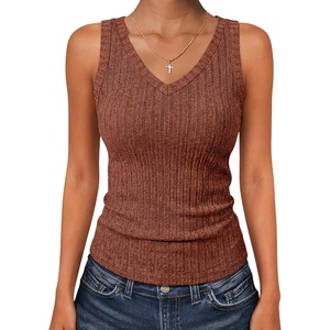 image:imageANRABESS Womens Ribbed Fitted VNeck Tank Tops  Sleeveless ShirtsComfy Soft LightweightBasic Casual Going Out OutfitsTravel Vacation AllDay WearSpring Summer ClothesRust Orange