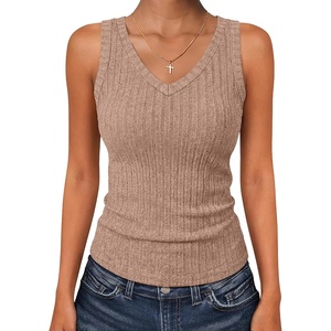 image:imageANRABESS Womens Ribbed Fitted VNeck Tank Tops  Sleeveless ShirtsComfy Soft LightweightBasic Casual Going Out OutfitsTravel Vacation AllDay WearSpring Summer ClothesTan