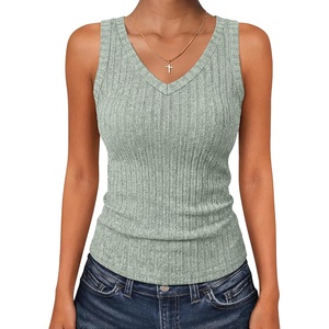 image:imageANRABESS Womens Ribbed Fitted VNeck Tank Tops  Sleeveless ShirtsComfy Soft LightweightBasic Casual Going Out OutfitsTravel Vacation AllDay WearSpring Summer ClothesLight Green