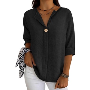 image:imageANRABESS Womens Tops 34 Sleeve V Neck Henley Shirts Dressy Casual Business Work Blouses Summer Fashion for Office DailyBlack