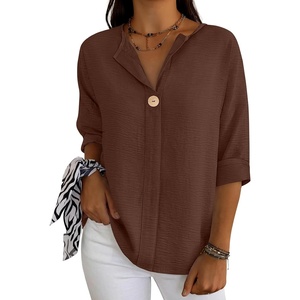 image:imageANRABESS Womens Tops 34 Sleeve V Neck Henley Shirts Dressy Casual Business Work Blouses Summer Fashion for Office DailyCoffee