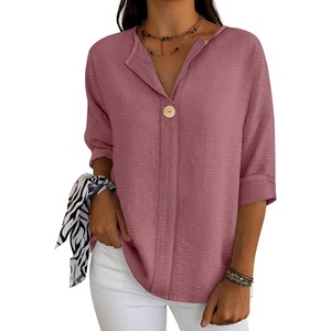 image:imageANRABESS Womens Tops 34 Sleeve V Neck Henley Shirts Dressy Casual Business Work Blouses Summer Fashion for Office DailyDusty Rose