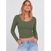 image:imageANRABESS Long Sleeve Crop Top for Women Scoop Neck Ribbed Shirts  Fitted TShirts Comfy Soft Layering Clothing Casual Work Daily Wear Basic Tee Going Out Y2K Fall Fashion OutfitsArmy Green