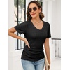 image:imageANRABESS Short Sleeve Sweaters for Women Summer V Neck Knit Top  Slim Fitted ShirtsSoft Lightweight Ribbed TeeBusiness Casual Outfits for Work OfficeGoing Out Fall ClothingBlack