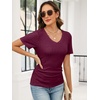 image:imageANRABESS Short Sleeve Sweaters for Women Summer V Neck Knit Top  Slim Fitted ShirtsSoft Lightweight Ribbed TeeBusiness Casual Outfits for Work OfficeGoing Out Fall ClothingBurgundy
