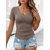 image:imageANRABESS Short Sleeve Sweaters for Women Summer V Neck Knit Top  Slim Fitted ShirtsSoft Lightweight Ribbed TeeBusiness Casual Outfits for Work OfficeGoing Out Fall ClothingCoffee