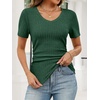 image:imageANRABESS Short Sleeve Sweaters for Women Summer V Neck Knit Top  Slim Fitted ShirtsSoft Lightweight Ribbed TeeBusiness Casual Outfits for Work OfficeGoing Out Fall ClothingDeep Green