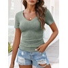 image:imageANRABESS Short Sleeve Sweaters for Women Summer V Neck Knit Top  Slim Fitted ShirtsSoft Lightweight Ribbed TeeBusiness Casual Outfits for Work OfficeGoing Out Fall ClothingLight Green