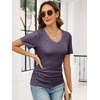 image:imageANRABESS Short Sleeve Sweaters for Women Summer V Neck Knit Top  Slim Fitted ShirtsSoft Lightweight Ribbed TeeBusiness Casual Outfits for Work OfficeGoing Out Fall ClothingPurple