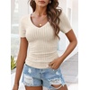 image:imageANRABESS Short Sleeve Sweaters for Women Summer V Neck Knit Top  Slim Fitted ShirtsSoft Lightweight Ribbed TeeBusiness Casual Outfits for Work OfficeGoing Out Fall ClothingBeige