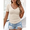image:imageANRABESS Short Sleeve Sweaters for Women Summer V Neck Knit Top  Slim Fitted ShirtsSoft Lightweight Ribbed TeeBusiness Casual Outfits for Work OfficeGoing Out Fall ClothingBeige