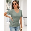 image:imageANRABESS Short Sleeve Sweaters for Women Summer V Neck Knit Top  Slim Fitted ShirtsSoft Lightweight Ribbed TeeBusiness Casual Outfits for Work OfficeGoing Out Fall ClothingLight Green