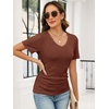 image:imageANRABESS Short Sleeve Sweaters for Women Summer V Neck Knit Top  Slim Fitted ShirtsSoft Lightweight Ribbed TeeBusiness Casual Outfits for Work OfficeGoing Out Fall ClothingRust