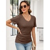 image:imageANRABESS Short Sleeve Sweaters for Women Summer V Neck Knit Top  Slim Fitted ShirtsSoft Lightweight Ribbed TeeBusiness Casual Outfits for Work OfficeGoing Out Fall ClothingBrown Coffee