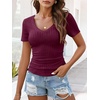image:imageANRABESS Short Sleeve Sweaters for Women Summer V Neck Knit Top  Slim Fitted ShirtsSoft Lightweight Ribbed TeeBusiness Casual Outfits for Work OfficeGoing Out Fall ClothingBurgundy
