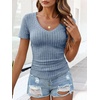 image:imageANRABESS Short Sleeve Sweaters for Women Summer V Neck Knit Top  Slim Fitted ShirtsSoft Lightweight Ribbed TeeBusiness Casual Outfits for Work OfficeGoing Out Fall ClothingLight Blue