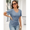 image:imageANRABESS Short Sleeve Sweaters for Women Summer V Neck Knit Top  Slim Fitted ShirtsSoft Lightweight Ribbed TeeBusiness Casual Outfits for Work OfficeGoing Out Fall ClothingLight Blue