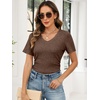 image:imageANRABESS Short Sleeve Sweaters for Women Summer V Neck Knit Top  Slim Fitted ShirtsSoft Lightweight Ribbed TeeBusiness Casual Outfits for Work OfficeGoing Out Fall ClothingBrown Coffee