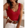 image:imageANRABESS Women Summer Sleeveless Sweaters Scoop Neck Tank Tops  Scalloped Shirts Soft Ribbed Knit Sweater Vest Slim Fit Cute Work Tee Casual Going Out Outfits Beach Vacation ClothesRed