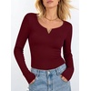 image:imageANRABESS Womens Long Sleeve Scoop Neck Tops  Ribbed Knit Shirts Slim Fit VNotch Tees Stretchy Soft Breathable Fabric Fall Winter Layer Casual Work Travel Daily WearWine Red