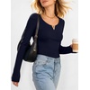 image:imageANRABESS Womens Long Sleeve Scoop Neck Tops  Ribbed Knit Shirts Slim Fit VNotch Tees Stretchy Soft Breathable Fabric Fall Winter Layer Casual Work Travel Daily WearNavy Blue