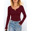 image:imageANRABESS Womens Long Sleeve Scoop Neck Tops  Ribbed Knit Shirts Slim Fit VNotch Tees Stretchy Soft Breathable Fabric Fall Winter Layer Casual Work Travel Daily WearWine Red