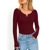 image:imageANRABESS Womens Long Sleeve Scoop Neck Tops  Ribbed Knit Shirts Slim Fit VNotch Tees Stretchy Soft Breathable Fabric Fall Winter Layer Casual Work Travel Daily WearWine Red