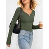 image:imageANRABESS Womens Long Sleeve Scoop Neck Tops  Ribbed Knit Shirts Slim Fit VNotch Tees Stretchy Soft Breathable Fabric Fall Winter Layer Casual Work Travel Daily WearArmy Green