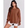 image:imageANRABESS Womens Oversized Crew Neck Sweatshirt Long Sleeve Shirts  Side Slits High Low Tunic Pairs With Leggings Soft Medium Weight Pullover Top Cozy Casual Slouchy Fall Spring ClothesCaramel
