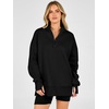 image:imageANRABESS Womens Quarter Zip Pullover Oversized Sweatshirts  Long Sleeve V Neck Zip Up Collared Top Soft Loose Side Slit Hoodie Casual Going Out Athleisure Outfits Fall Winter ClothesBlack