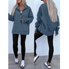 image:imageANRABESS Womens Quarter Zip Pullover Oversized Sweatshirts  Long Sleeve V Neck Zip Up Collared Top Soft Loose Side Slit Hoodie Casual Going Out Athleisure Outfits Fall Winter ClothesGrey Blue