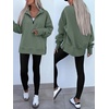 image:imageANRABESS Womens Quarter Zip Pullover Oversized Sweatshirts  Long Sleeve V Neck Zip Up Collared Top Soft Loose Side Slit Hoodie Casual Going Out Athleisure Outfits Fall Winter ClothesSage Green