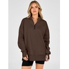 image:imageANRABESS Womens Quarter Zip Pullover Oversized Sweatshirts  Long Sleeve V Neck Zip Up Collared Top Soft Loose Side Slit Hoodie Casual Going Out Athleisure Outfits Fall Winter ClothesCoffee