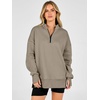 image:imageANRABESS Womens Quarter Zip Pullover Oversized Sweatshirts  Long Sleeve V Neck Zip Up Collared Top Soft Loose Side Slit Hoodie Casual Going Out Athleisure Outfits Fall Winter ClothesLight Khaki