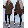 image:imageANRABESS Womens Quarter Zip Pullover Oversized Sweatshirts  Long Sleeve V Neck Zip Up Collared Top Soft Loose Side Slit Hoodie Casual Going Out Athleisure Outfits Fall Winter ClothesCoffee