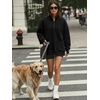 image:imageANRABESS Womens Quarter Zip Pullover Oversized Sweatshirts  Long Sleeve V Neck Zip Up Collared Top Soft Loose Side Slit Hoodie Casual Going Out Athleisure Outfits Fall Winter ClothesBlack
