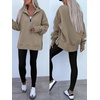 image:imageANRABESS Womens Quarter Zip Pullover Oversized Sweatshirts  Long Sleeve V Neck Zip Up Collared Top Soft Loose Side Slit Hoodie Casual Going Out Athleisure Outfits Fall Winter ClothesLight Khaki