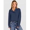 image:imageANRABESS Womens Waffle Knit Loose Snap Henley Sweatshirts  Lightweight Cozy Fabric Long Sleeve Pullover Tops Stand Collar Half Button Casual Daily Wear amp Preppy Spring amp FallNavy Blue