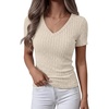 image:imageANRABESS Short Sleeve Sweaters for Women Summer V Neck Knit Top  Slim Fitted ShirtsSoft Lightweight Ribbed TeeBusiness Casual Outfits for Work OfficeGoing Out Fall ClothingBeige