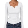 image:imageANRABESS Womens Long Sleeve Scoop Neck Tops  Ribbed Knit Shirts Slim Fit VNotch Tees Stretchy Soft Breathable Fabric Fall Winter Layer Casual Work Travel Daily WearWhite