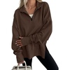 image:imageANRABESS Womens Quarter Zip Pullover Oversized Sweatshirts  Long Sleeve V Neck Zip Up Collared Top Soft Loose Side Slit Hoodie Casual Going Out Athleisure Outfits Fall Winter ClothesCoffee