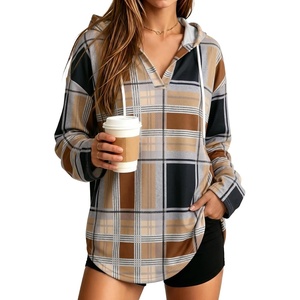image:imageANRABESS Hoodies for Women Waffle Knit Oversized Sweatshirt  Long Sleeve V Neck Drawstring Pullover Tops Curved Hem Lightweight Loose FitDaily for Leggings Outfits Fall amp WinterCoffee Plaid